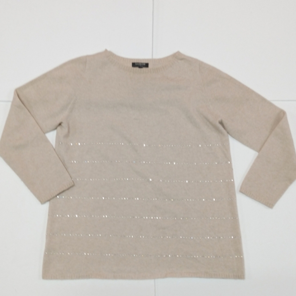 Cashmere Harrod's  Crew Neck Sweater with Rhinestone Stripes *flaw*